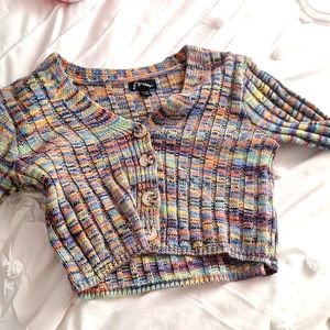 Colorful Art Class button up long sleeve Crop Top